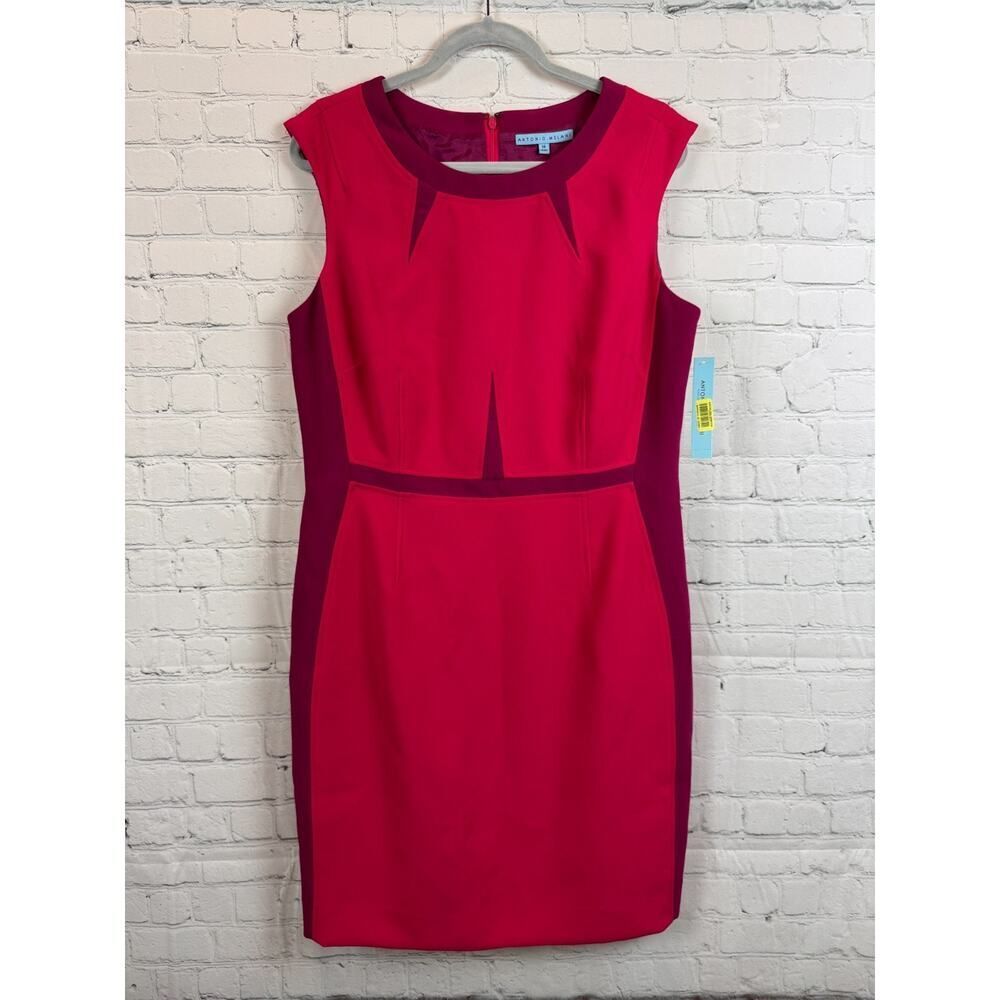 ANTONIO MELANI Edelina raspberry/pom sleeveless sheath classic dress size 14 NWT